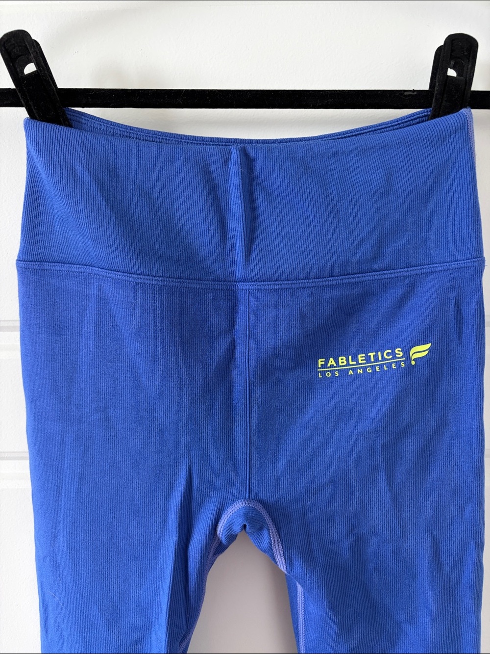 Fabletics Royal Blue Leggings with Neon Yellow Logo